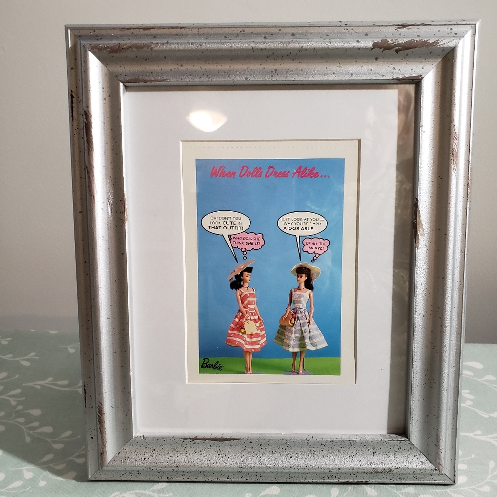 2/$39 Barbie 1990 postcard in a silver shabby chic frame.